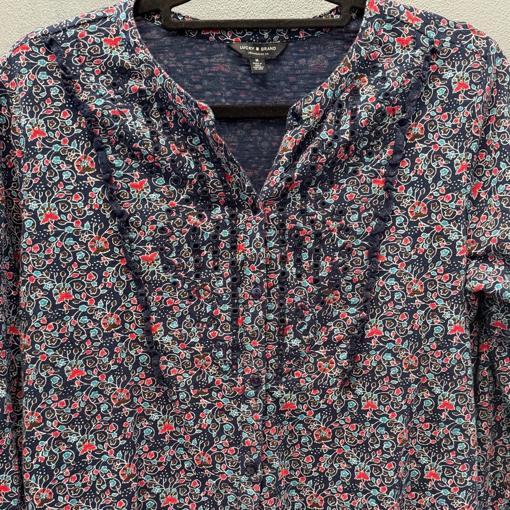 Lucky Brand Vibrant Navy Floral Blouse
